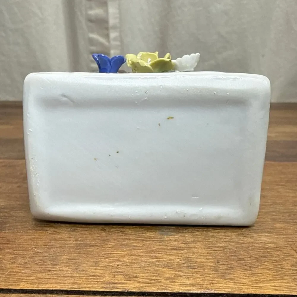 Handmade Porcelain Vintage Applied Flower Purse Bag Shaped Vase Catchall Décor
